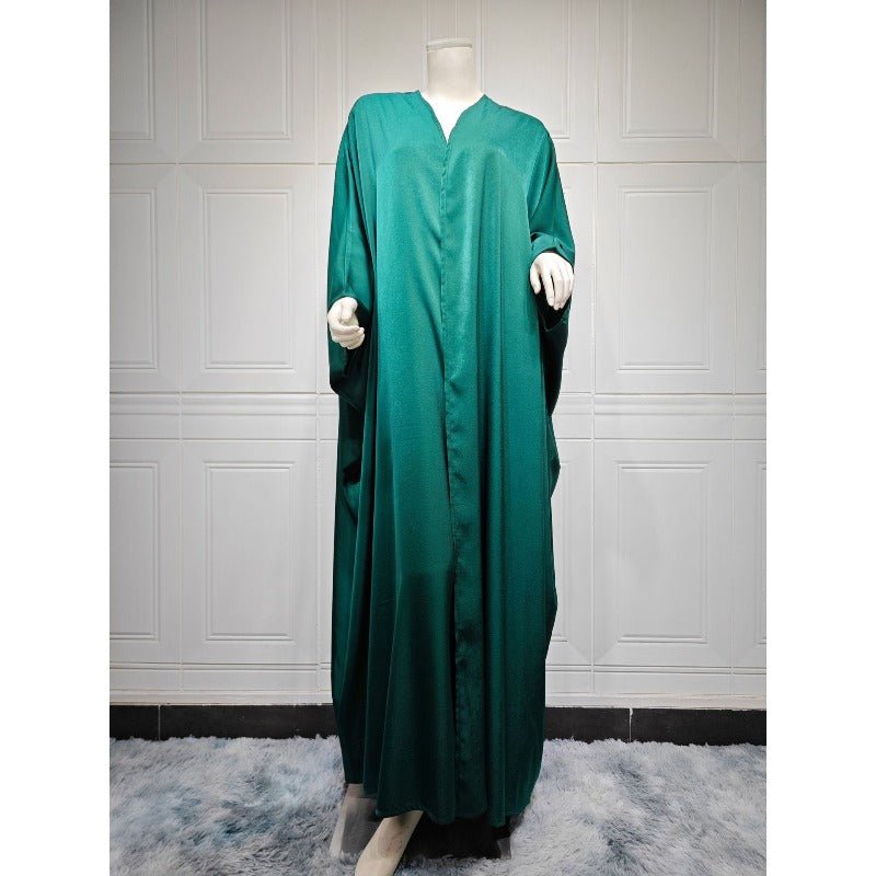 Robe Abaya à Manches Chauve-Souris Douces | Robe Cardigan en Satin à Col en V (MOA224)
