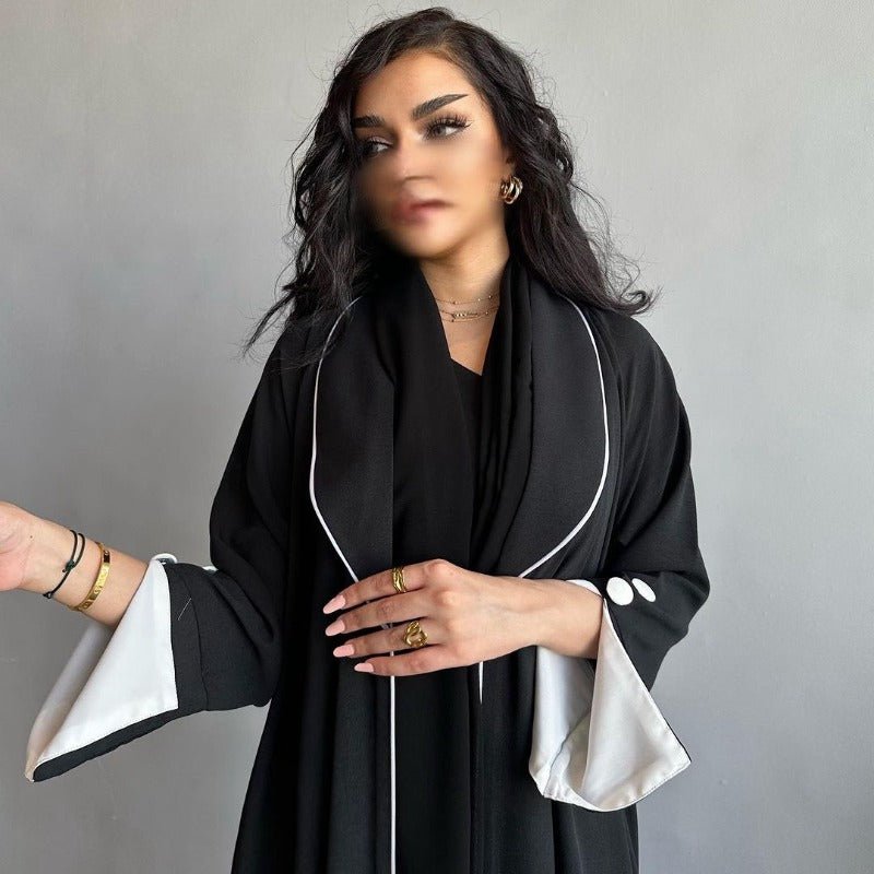 Robe longue automne et hiver à ouverture avant | Abaya cardigan plissée unie (MOA218)