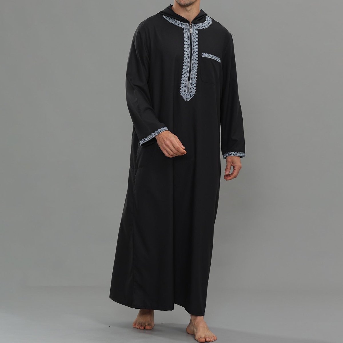 Thobe brodé à capuche pour homme avec poches (MT037)
