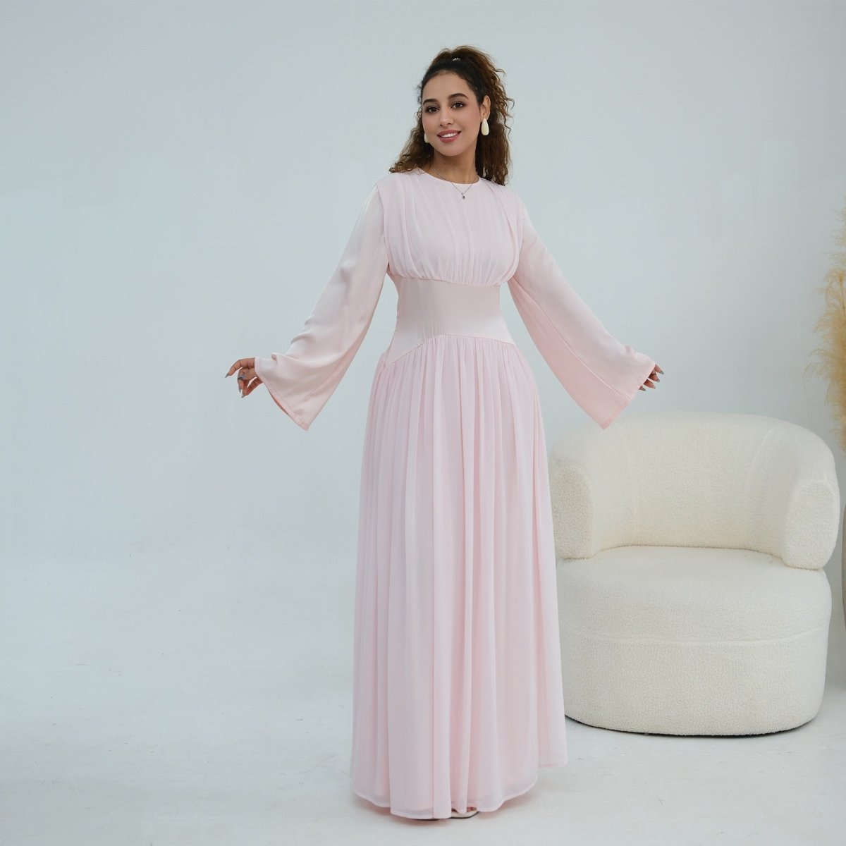Robe Maxi Manches Évasées en Mousseline(MS498)
