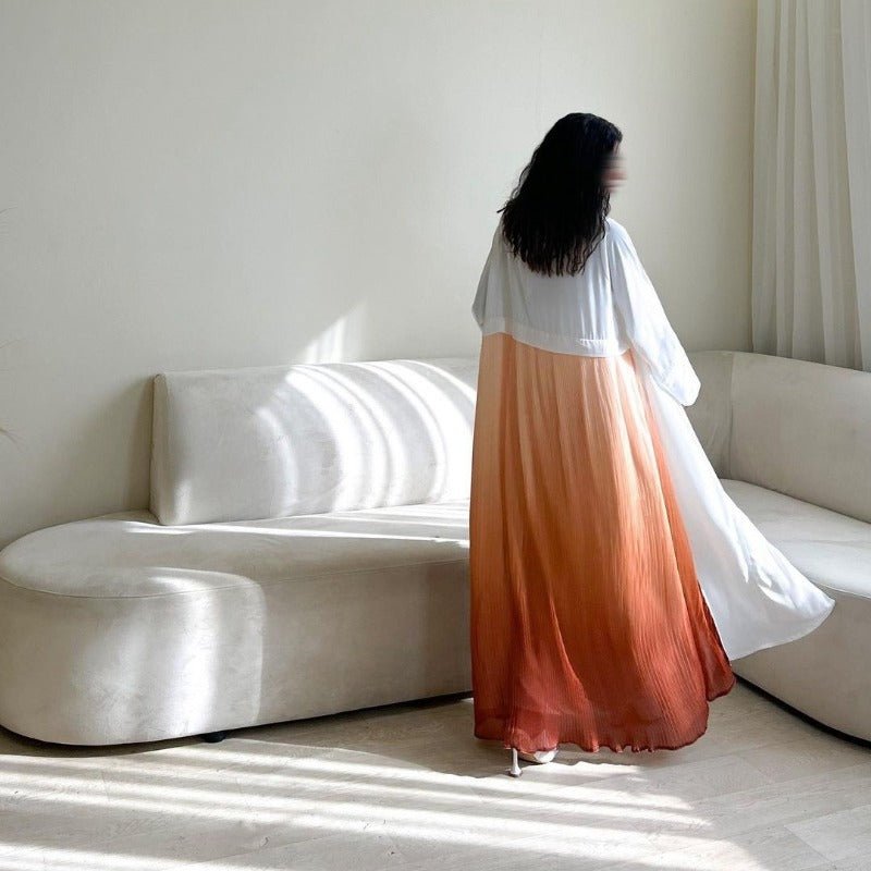 Robe Abaya Plissée Élégante à Dégradé | Robe Longue en Mousseline Pudique pour Femme Musulmane (MOA223)