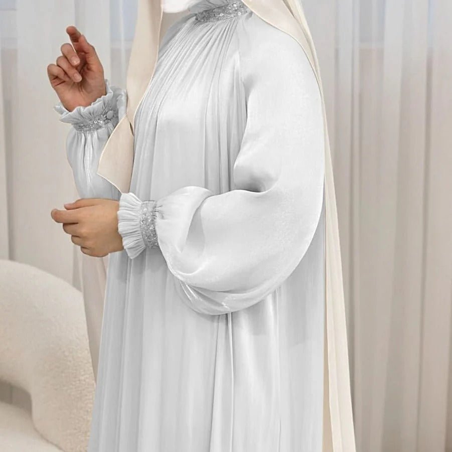 Abaya Élégante à Manchette Fleurie Brillante et Sequins | Abaya Brillante avec Sequins (MA140)