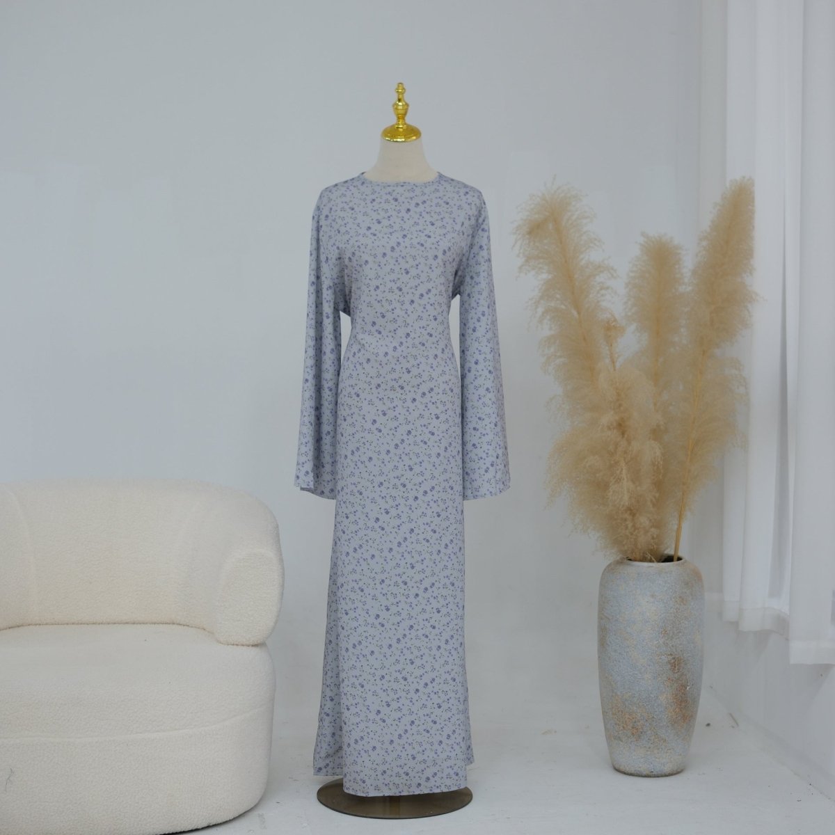 Robe Maxi à Manches Évasées et Motif Floral (MS490)