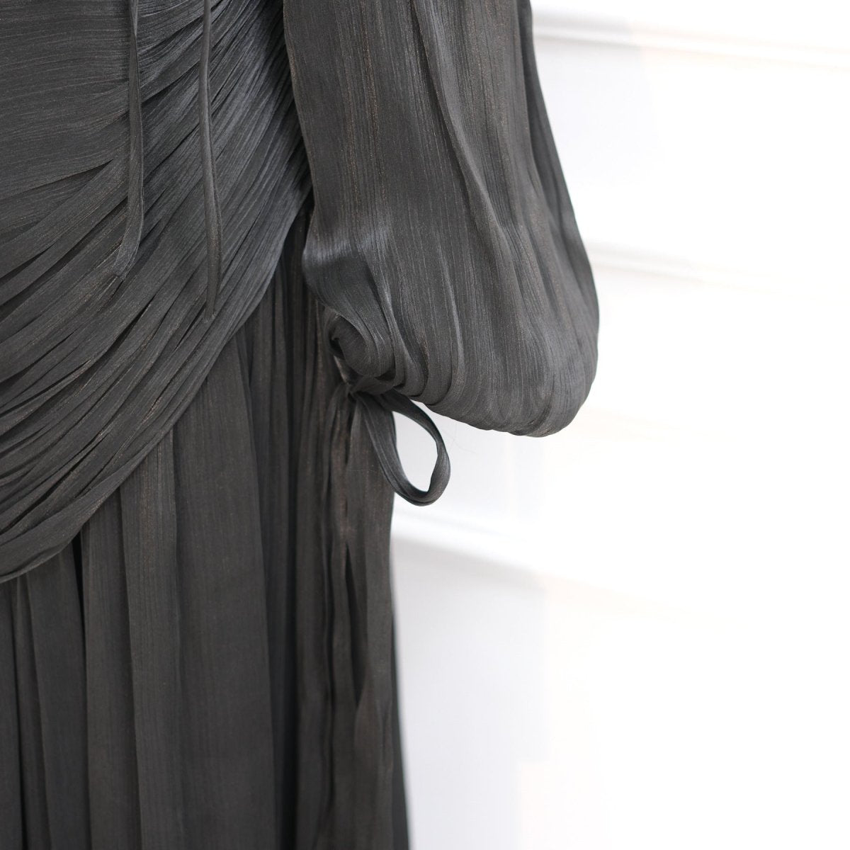 Robe Maxi à Col Tressé, Fronces et Franges (MS406)