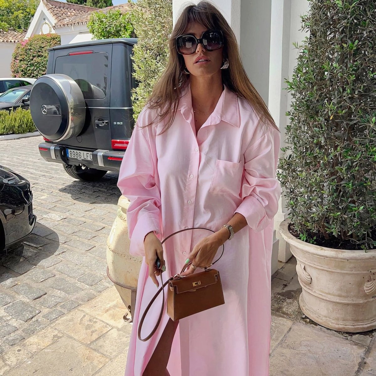 Robe-chemise oversize avec fentes latérales (MS332)