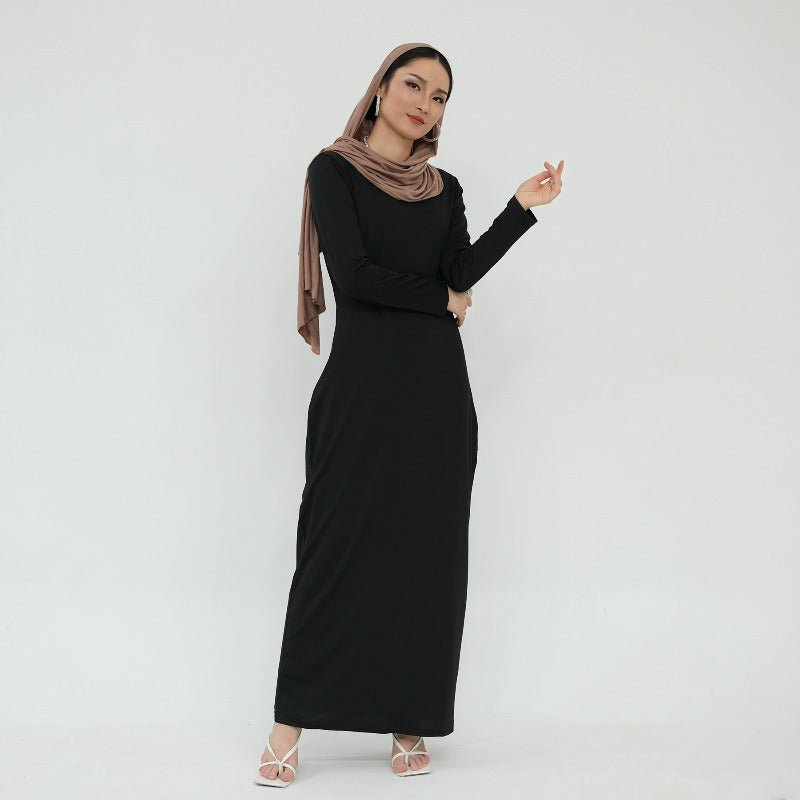 Robe de base essentielle en soie de lait ultra longue, douce et superposable | Robe maxi à enfiler, col rond (MA319)