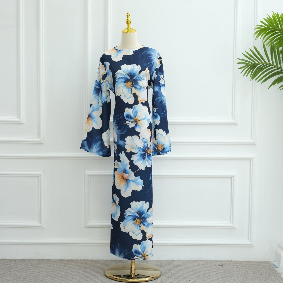 Abaya à imprimé floral avec manches évasées (MA332)