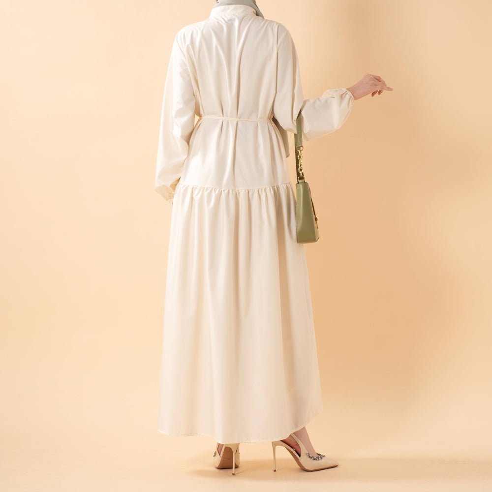 Robe Abaya Maxi Trench Cintrée en Ligne A avec Poches (MA422)