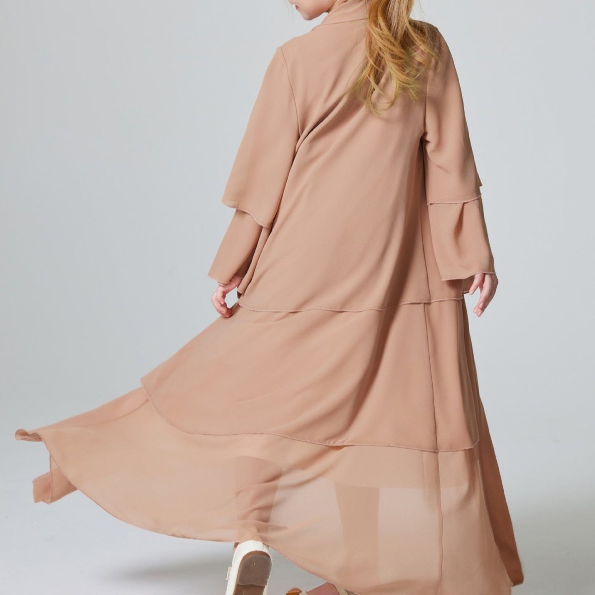 Abaya ouverte en mousseline unie 3 couches pour fillettes (MKG009)