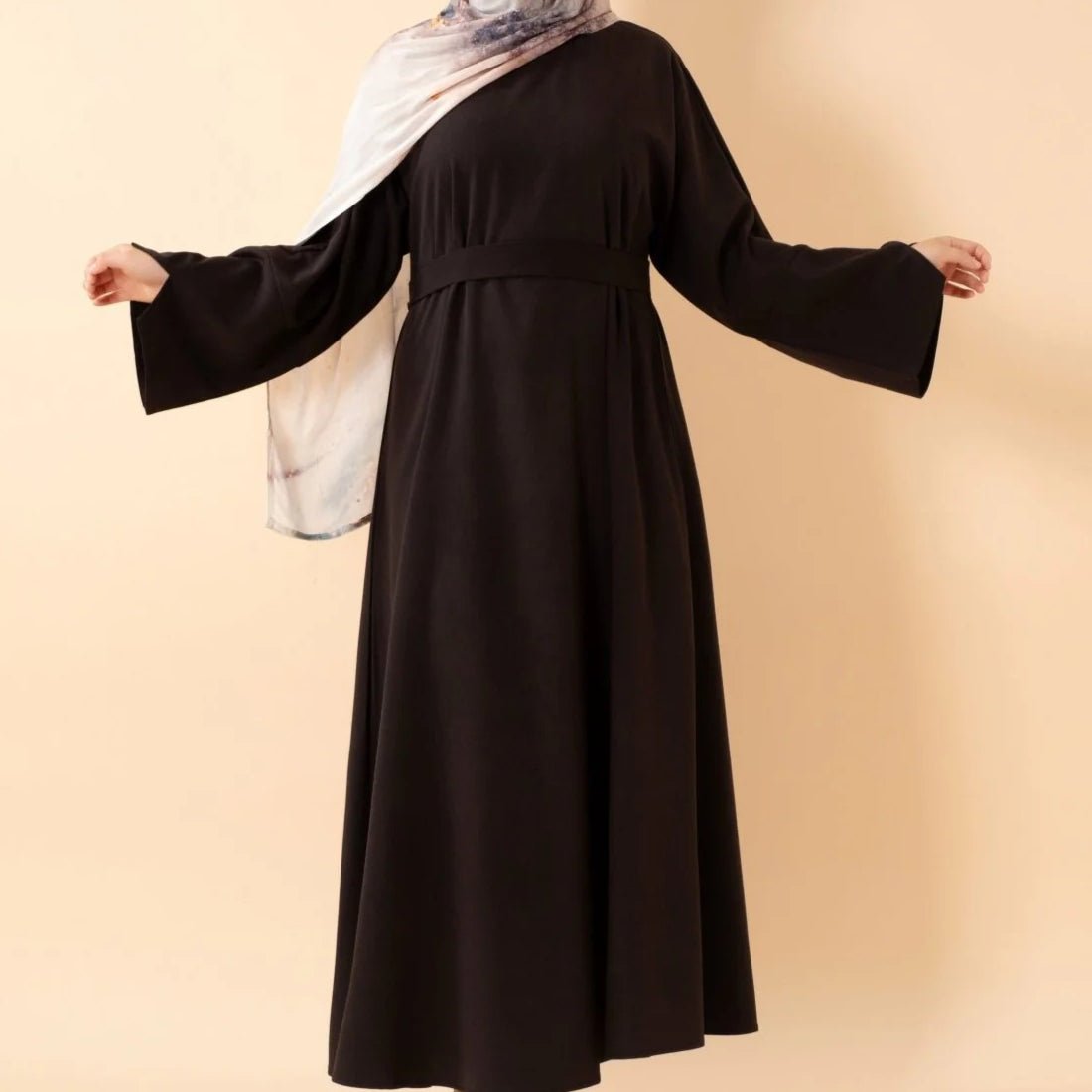 Abaya pull effet lin premium avec poches (MA341)