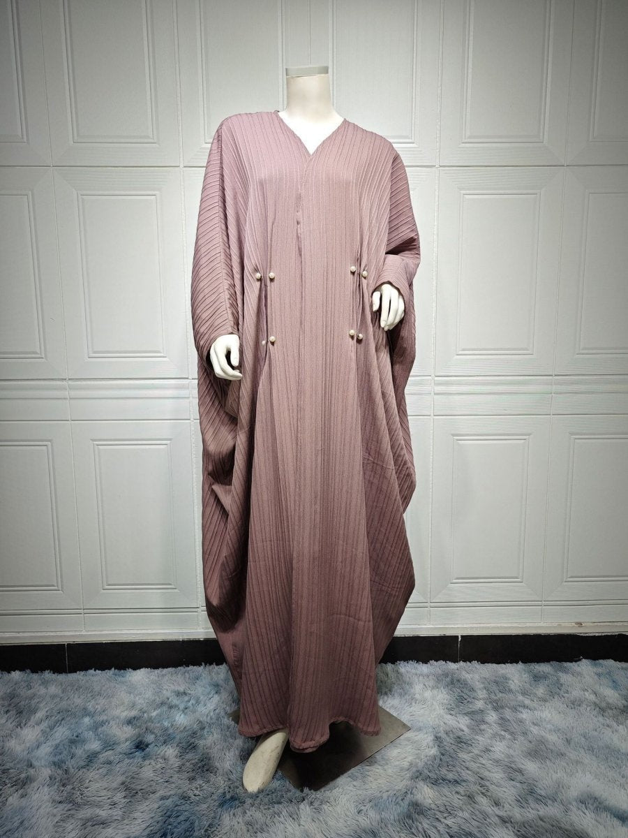 Cardigan Abaya Col en V | Kimono à Manches Chauve-Souris avec Boutons Perlés (MOA226)