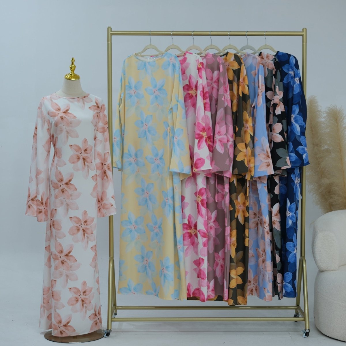 Robe Maxi Froissée Délavée à Imprimé Floral (MS437)