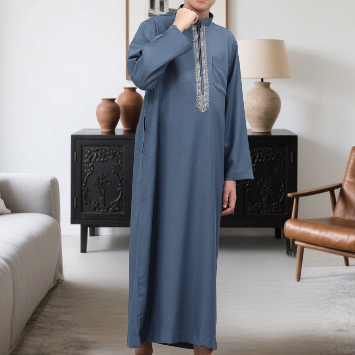 Djellaba brodée pour garçons musulmans avec poches (MKB013)