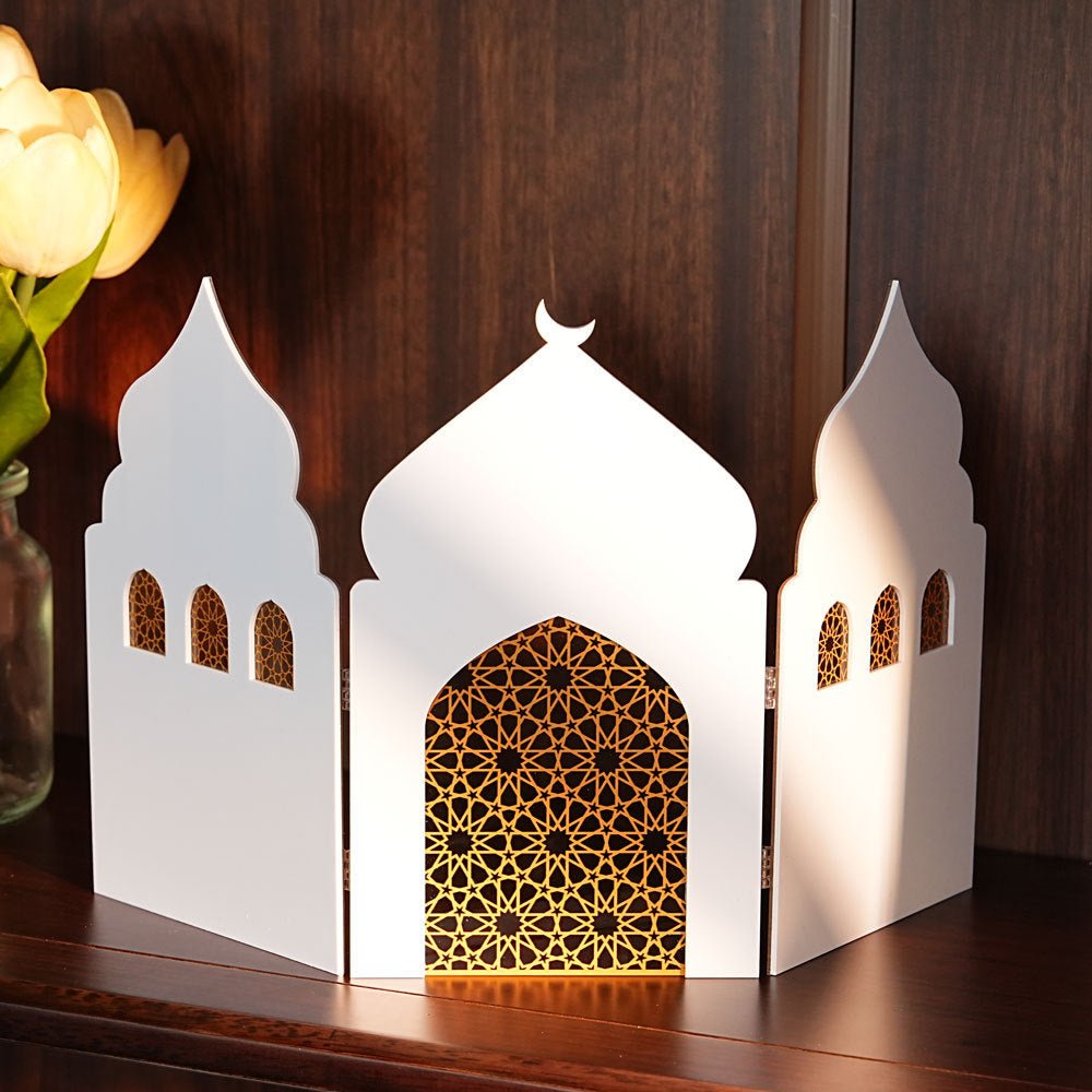 Paravent Pliant en Acrylique Islamique à Motif Ajouré - Décoration de Bureau (MAC402)