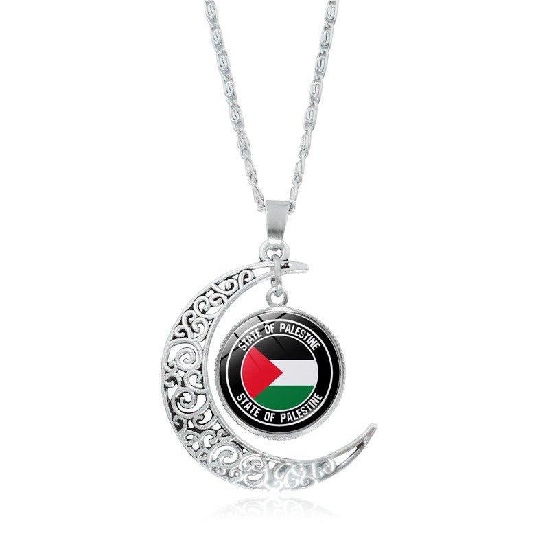 MAC077 Collier pendentif Lune évidée en argent, keffiyeh polyvalent pour femme