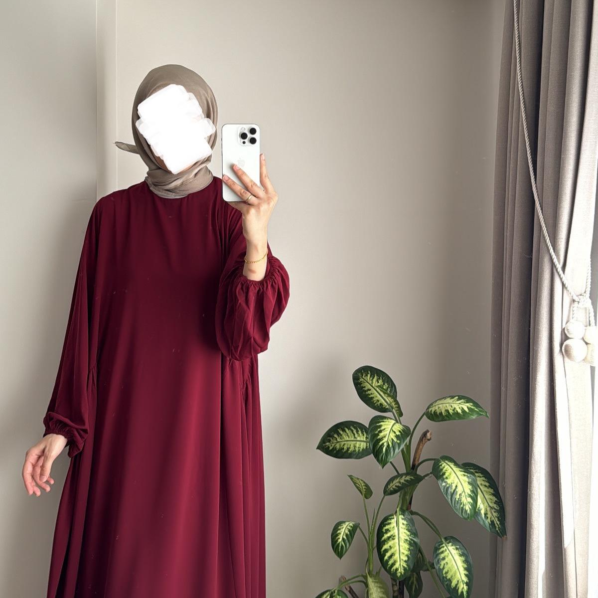 Abaya en crêpe coupe décontractée à manches lanterne (MA190)