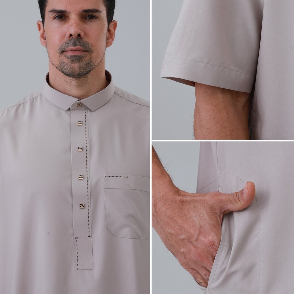 Thobe uni pour homme avec patte de boutonnage (MT038)