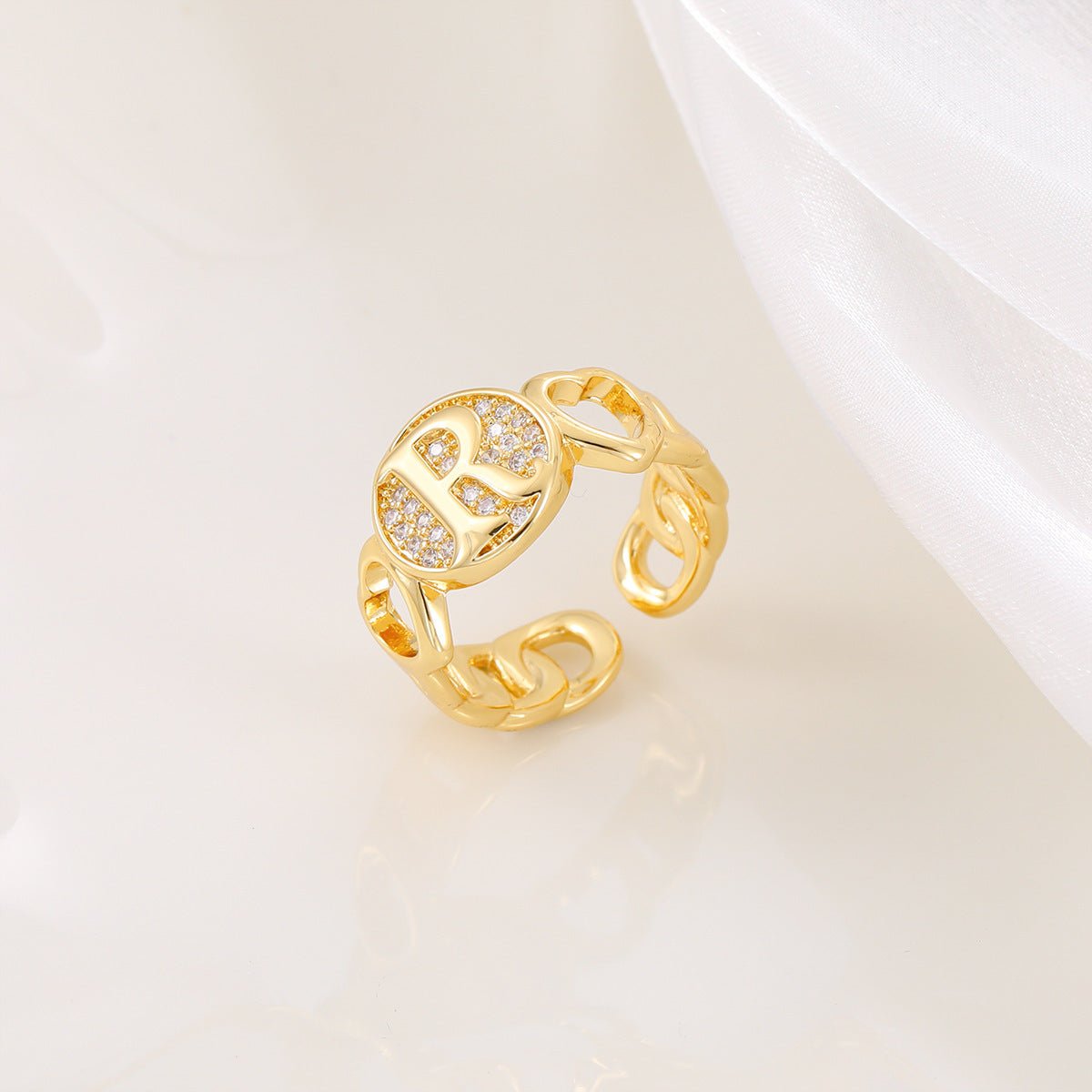 Ensemble MAC186 Cuivre avec Zircon, Bague Lettre Love Brillante Plaqué Or Réel 18K