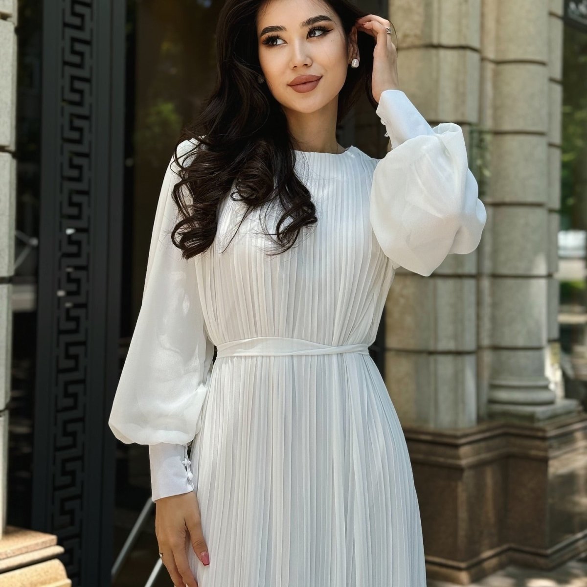 Robe Maxi Plissée à Volants (MS466)