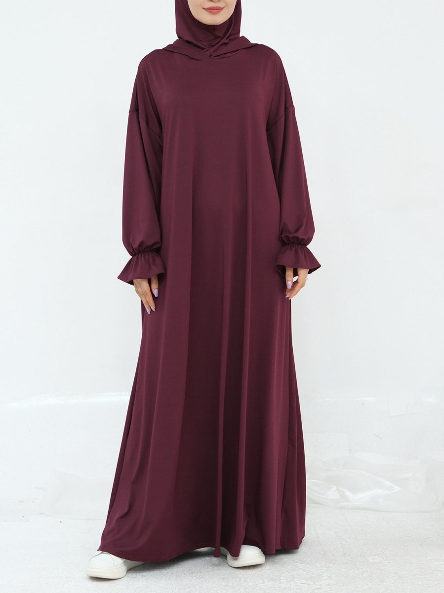 Robe Maxi à Capuche en Milk Silk Confortable avec Poches | Robe à Manches Longues et Poignets Élastiques (MA321)