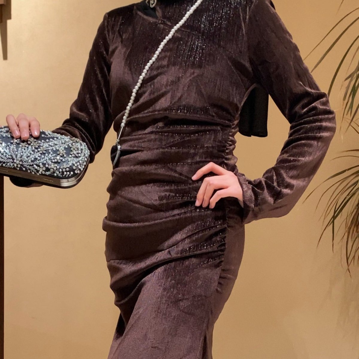 Robe Sirène en Velours Scintillant Froncée (MA358)