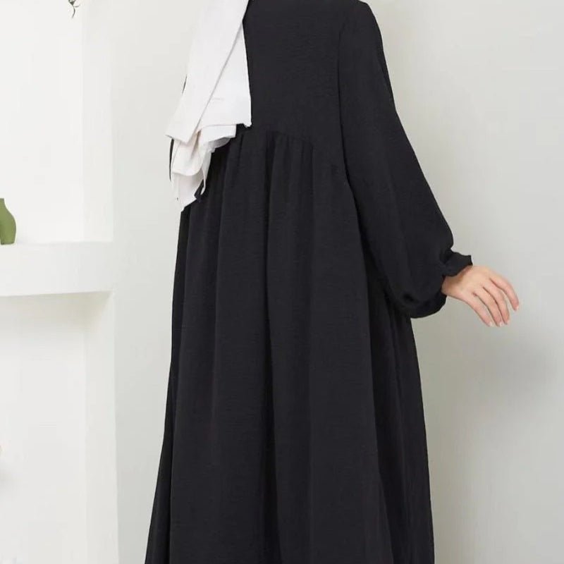 Abaya modeste coupe ample à manches lanternes | Abaya enfilable en crêpe glacé (MA153)