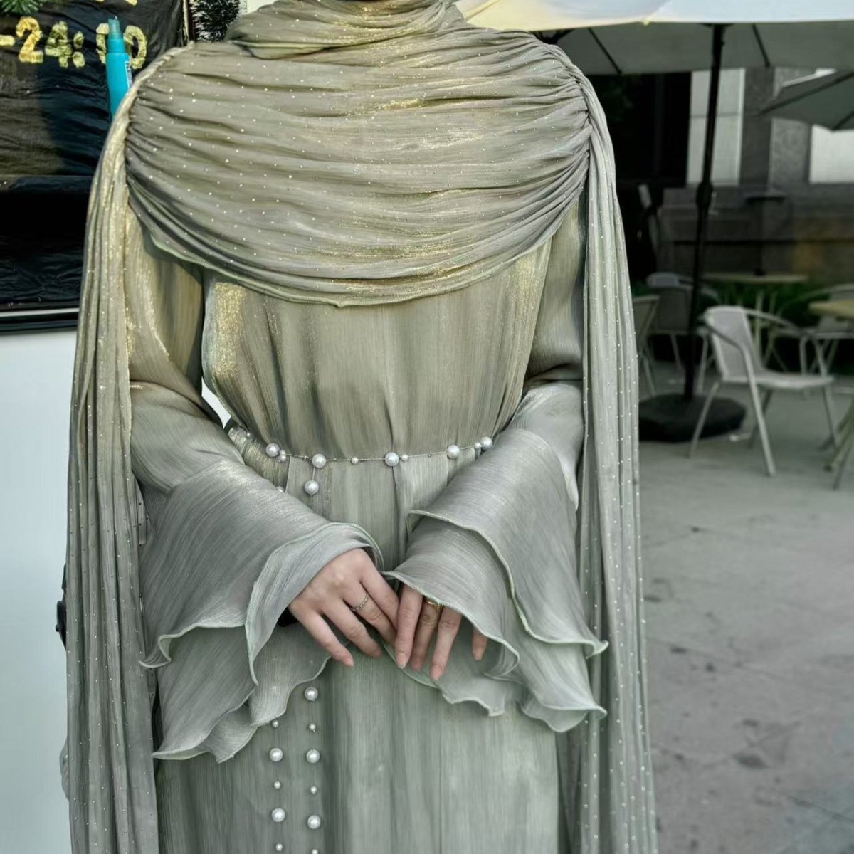 Robe Abaya Maxi à Manches Cape Plissées (MA430)