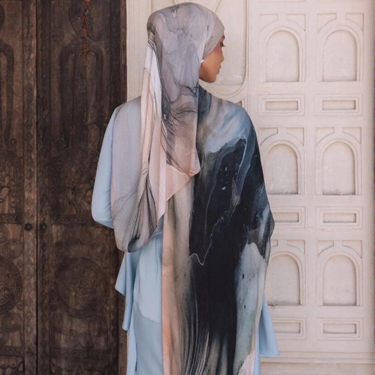 Écharpe Hijab en Coton Imprimé | Foulard Long Doux et Respirant (MH201)