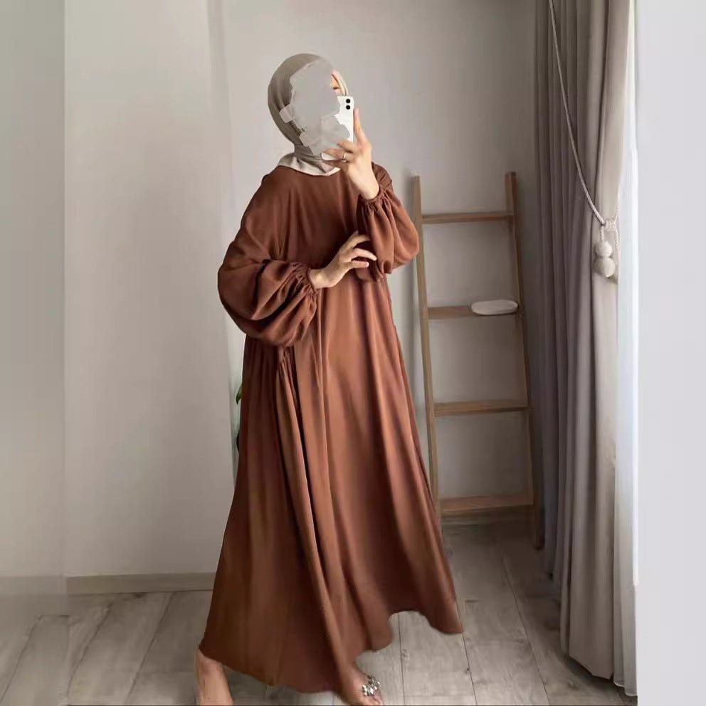 Abaya modeste coupe ample à manches lanternes | Abaya enfilable en crêpe glacé (MA153)