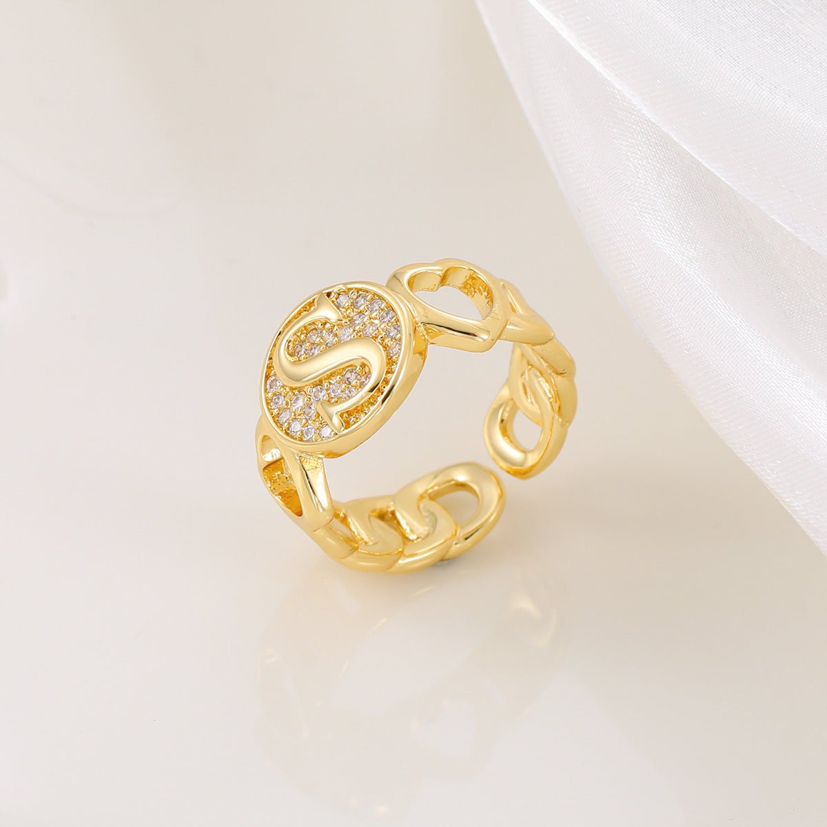 Ensemble MAC186 Cuivre avec Zircon, Bague Lettre Love Brillante Plaqué Or Réel 18K