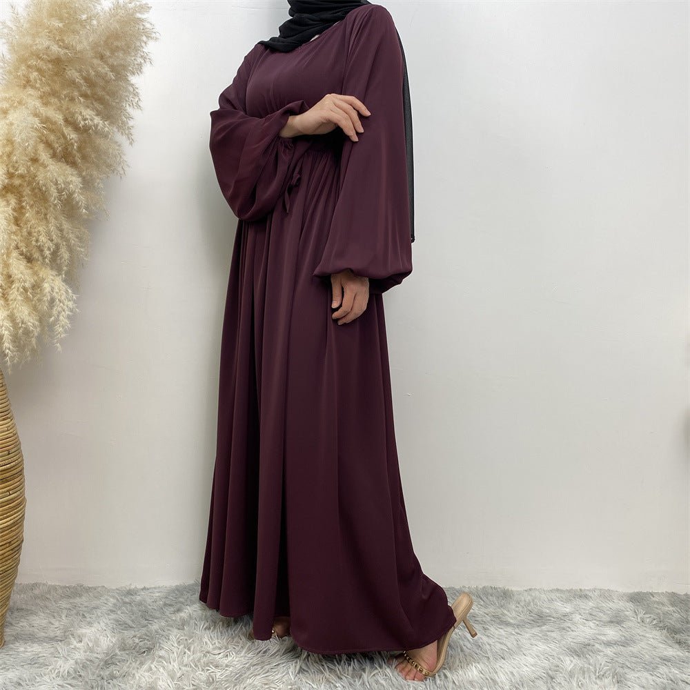 Abaya Ample Modeste pour Musulmane, Manches Extensibles, Fermeture Éclair Frontale, Coupe Trapèze (MA175)