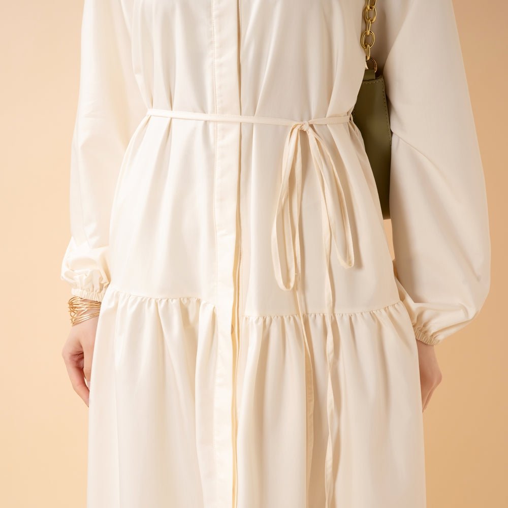 Robe Abaya Maxi Trench Cintrée en Ligne A avec Poches (MA422)