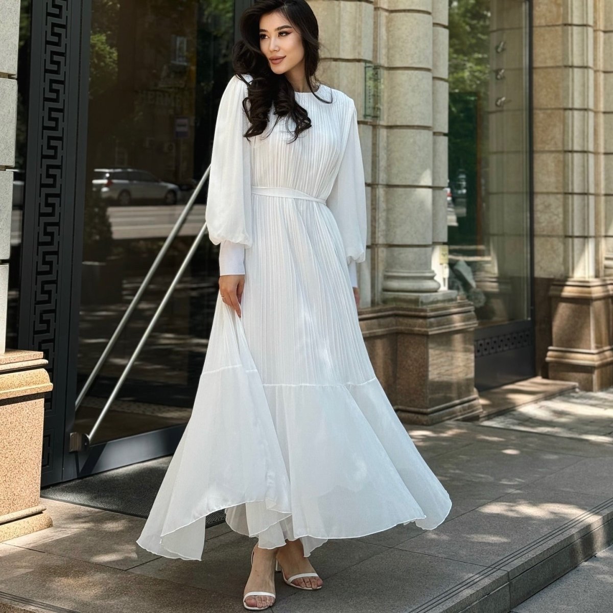 Robe Maxi Plissée à Volants (MS466)