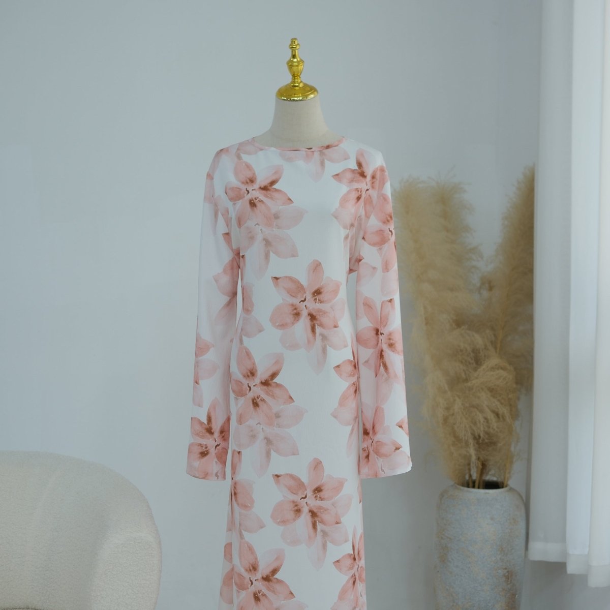 Robe Maxi Froissée Délavée à Imprimé Floral (MS437)