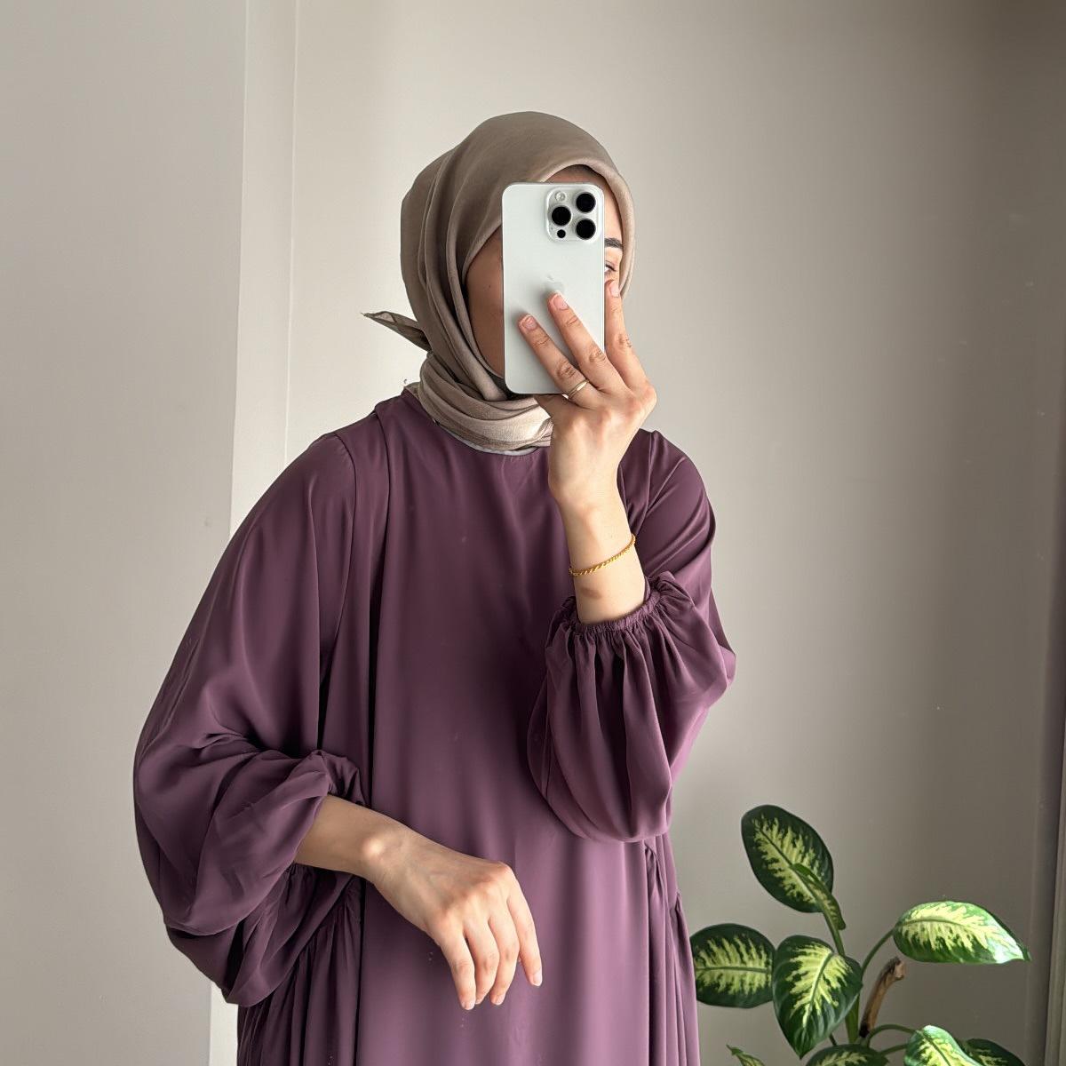 Abaya Crêpe Coupe Décontractée à Manches Lanterne (UKMA190)