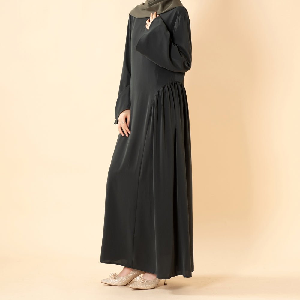 Robe Nida Évasée Maxi avec Jupe Patineuse Plissée & Manches Cloche Larges (MS435)
