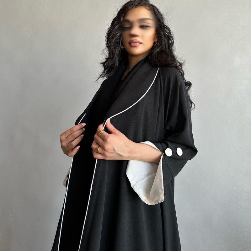 Robe longue automne et hiver à ouverture avant | Abaya cardigan plissée unie (MOA218)