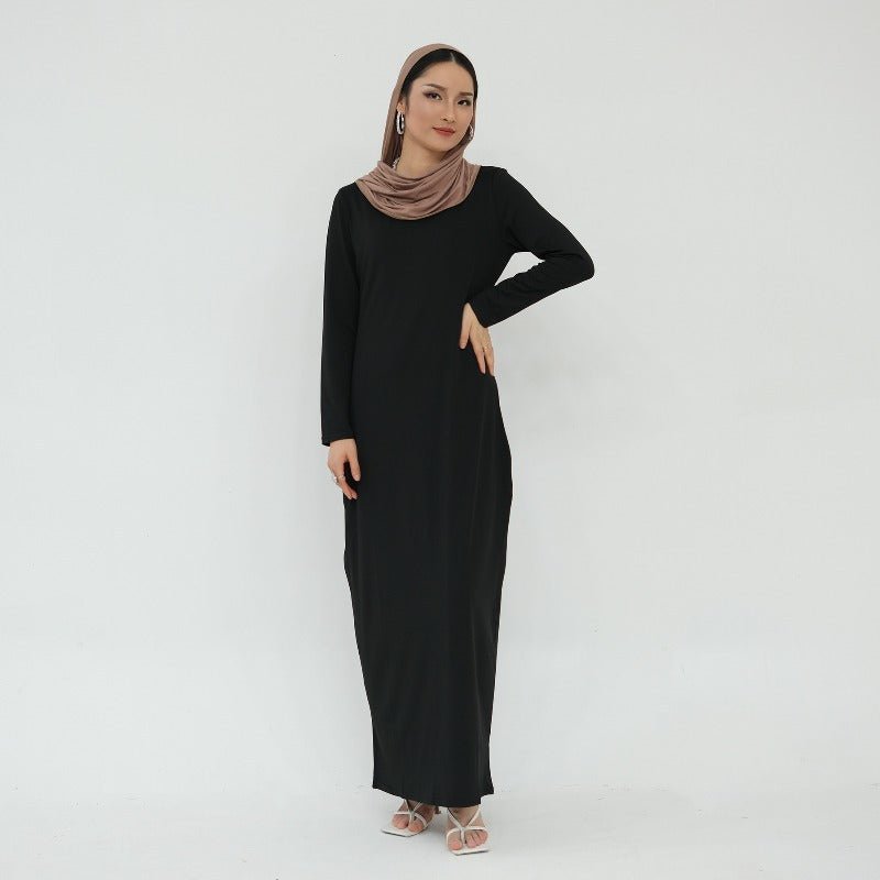Robe de base essentielle en soie de lait ultra longue, douce et superposable | Robe maxi à enfiler, col rond (MA319)
