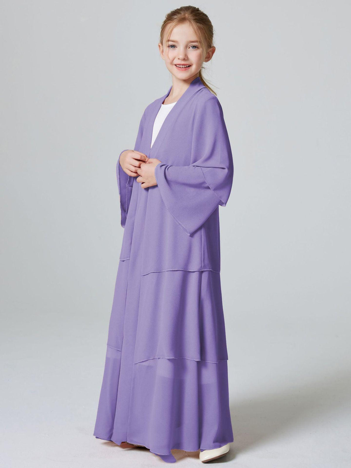 Abaya ouverte en mousseline unie 3 couches pour fillettes (MKG009)
