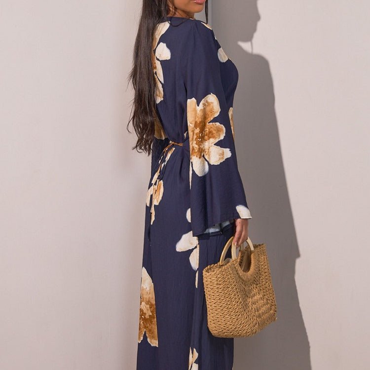 Robe Abaya Maxi à Manches Cloche Imprimé Floral (MA214)