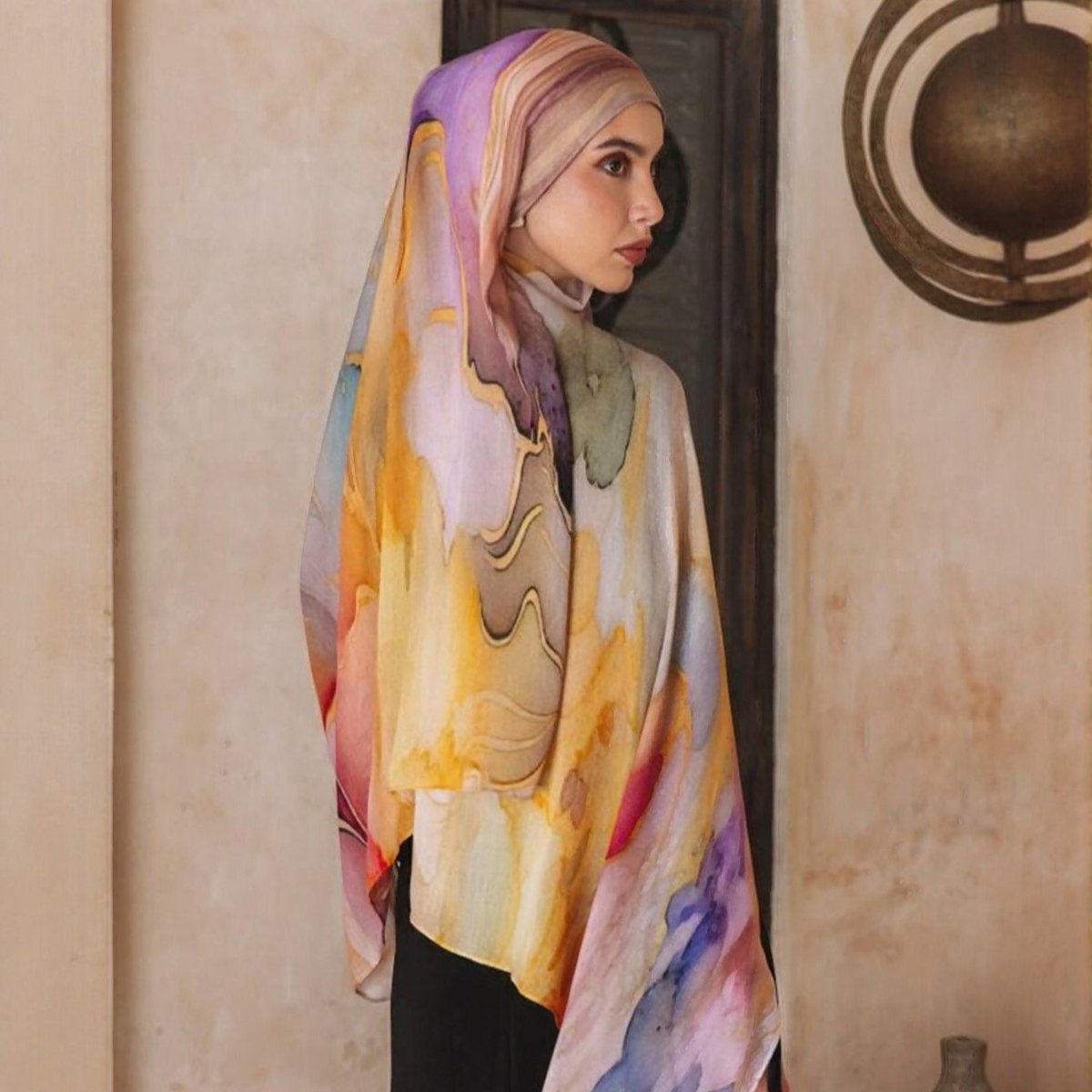 Écharpe Hijab en Coton Imprimé | Foulard Long Doux et Respirant (MH201)