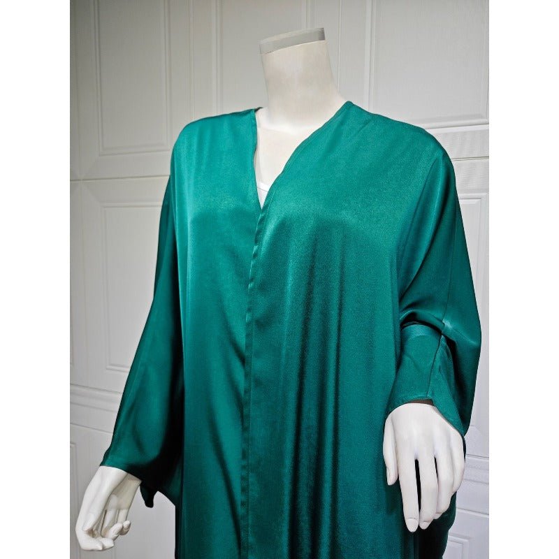 Robe Abaya à Manches Chauve-Souris Douces | Robe Cardigan en Satin à Col en V (MOA224)