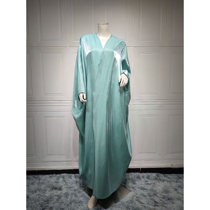 Robe Abaya Luxueuse en Satin de Soie à Manches Chauve-souris | Robe de Soirée Pudique Col en V (MOA225)