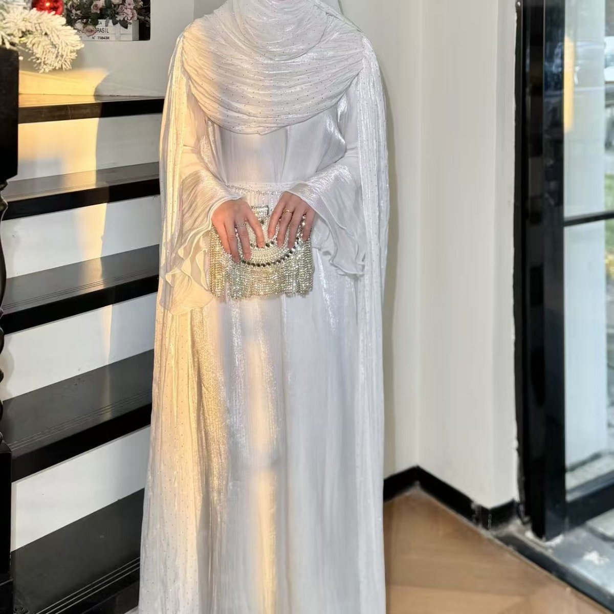 Robe Abaya Maxi à Manches Cape Plissées (MA430)