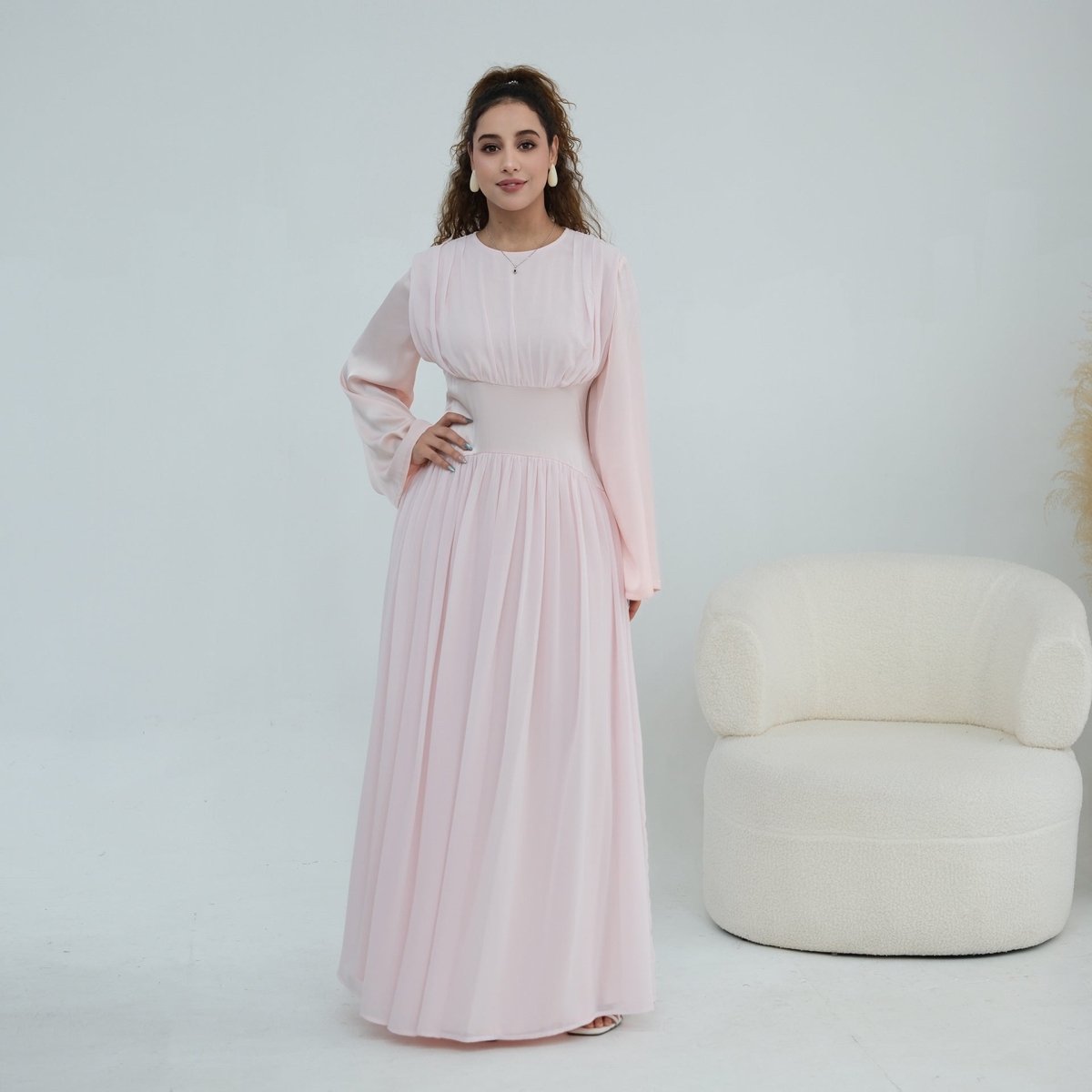 Robe Maxi Manches Évasées en Mousseline(MS498)