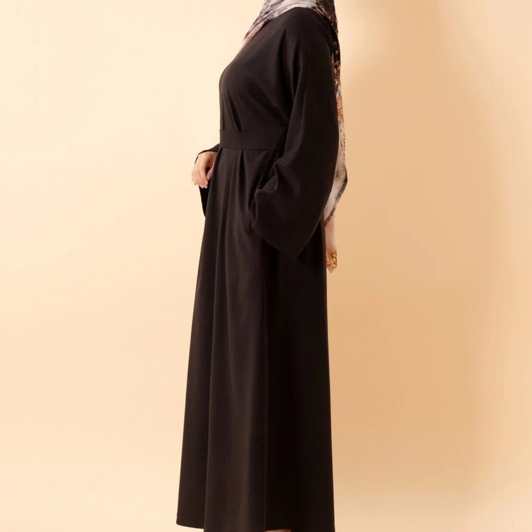 Abaya pull effet lin premium avec poches (MA341)