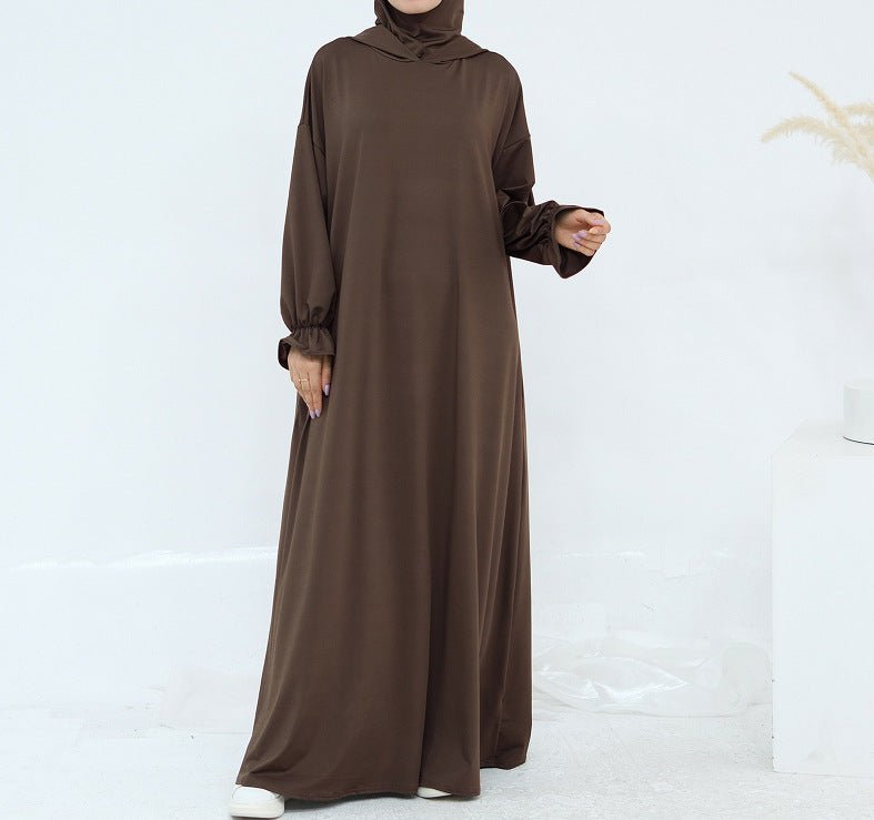 Robe Maxi à Capuche en Milk Silk Confortable avec Poches | Robe à Manches Longues et Poignets Élastiques (MA321)