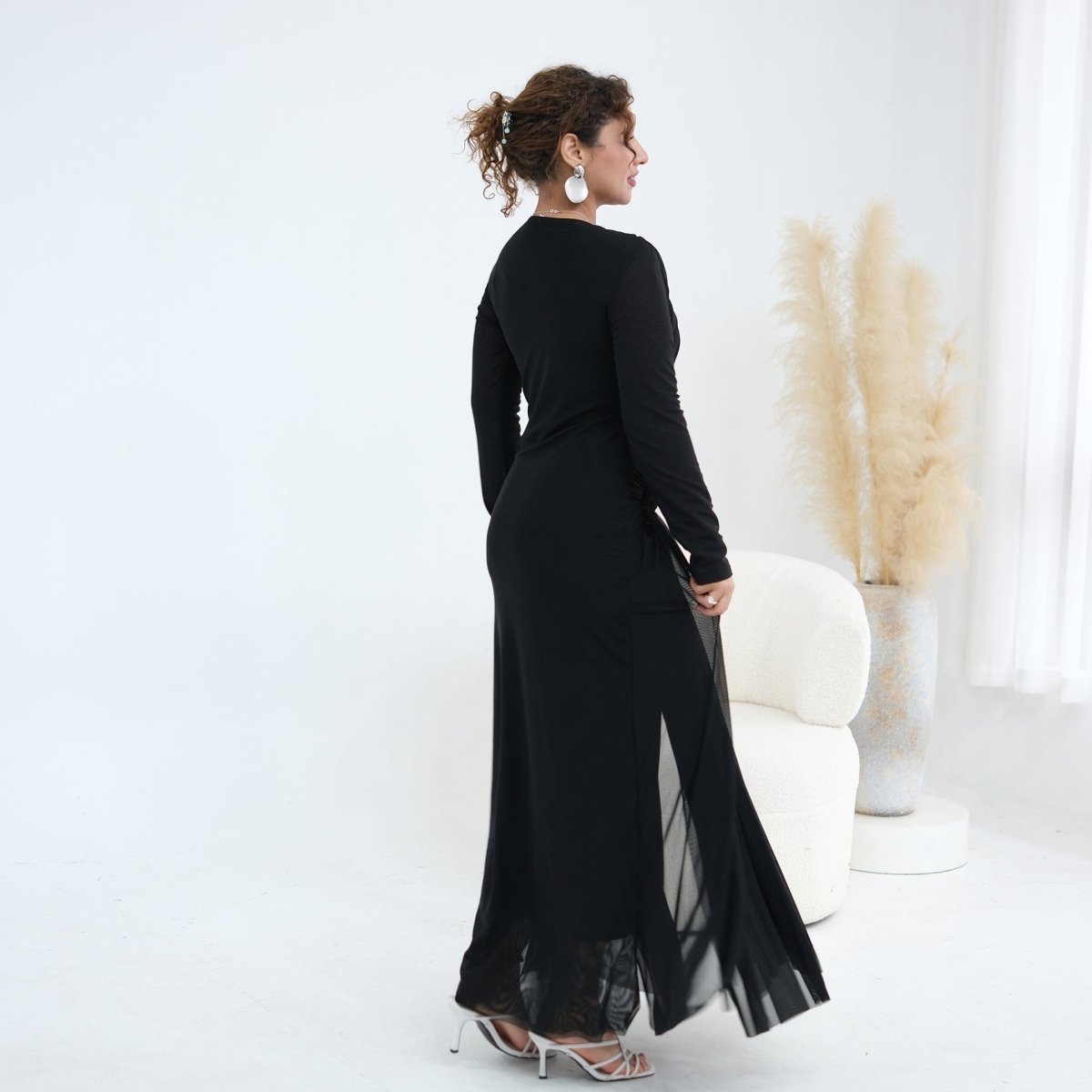 Robe longue en tulle avec bustier tressé à brides croisées (MS454)