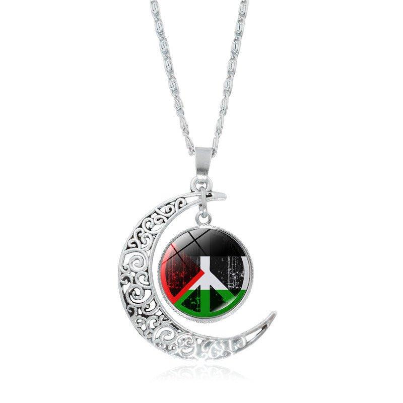 MAC077 Collier pendentif Lune évidée en argent, keffiyeh polyvalent pour femme