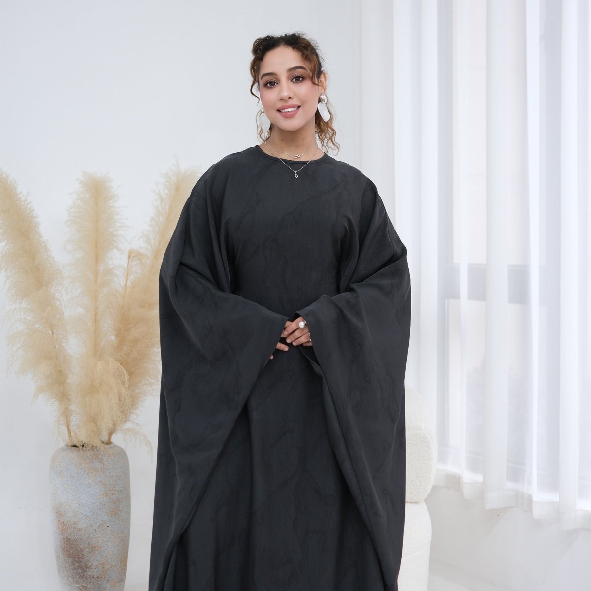 Robe Longue Imprimée à Manches Chauve-Souris (MA446)